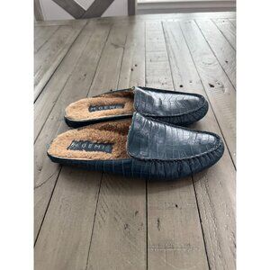 M. Gemi Blue Croc-Embossed Mules
